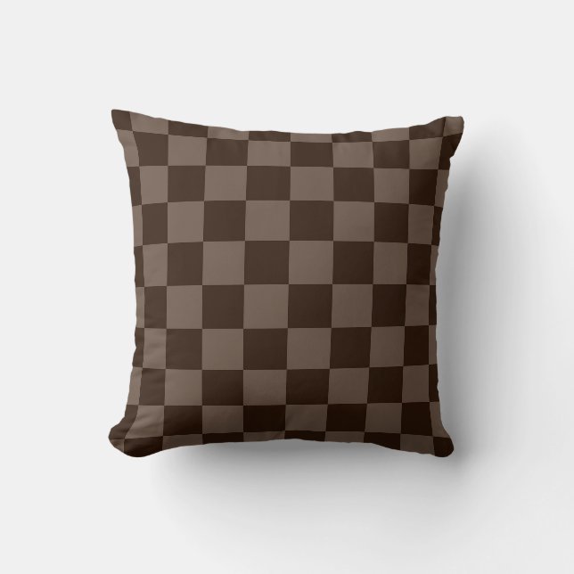 Dark Brown and Quincy Checkerboard Throw Pillow (Front)
