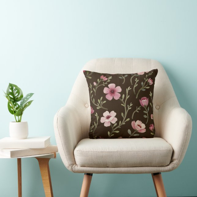 Dark Brown And Rosy Pinks Throw Pillow (Chair)