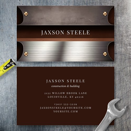 Dark Brown And Steel Industrial Business Card