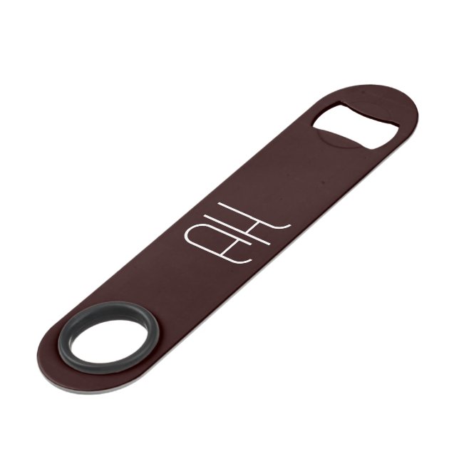 Dark brown and white custom initials simple bar key (Front Angled)