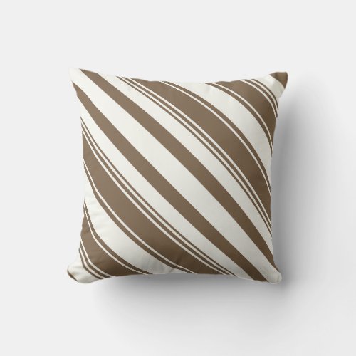 Dark Brown and White Diagonal Stripes Throw Pillow