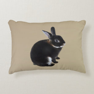 Dark Brown and White Mini Rex Rabbit Accent Pillow