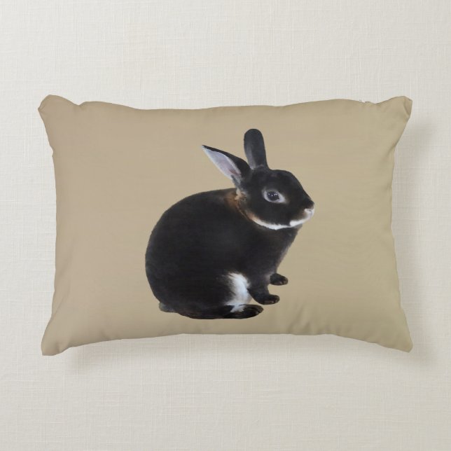 Dark Brown and White Mini Rex Rabbit Accent Pillow (Front)