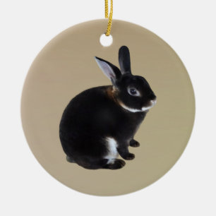 Dark Brown and White Mini Rex Rabbit Ceramic Ornament