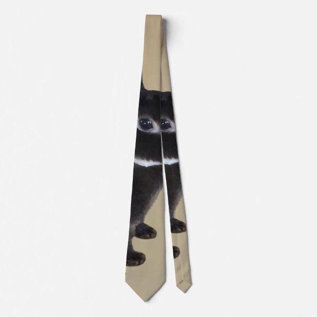 Dark Brown and White Mini Rex Rabbit Neck Tie (Front)
