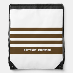 Dark Brown and White  Stripes Pattern Personalized Drawstring Bag
