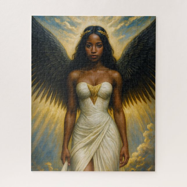 Dark Brown Angel Woman With Black Wings Jigsaw Puzzle (Vertical)