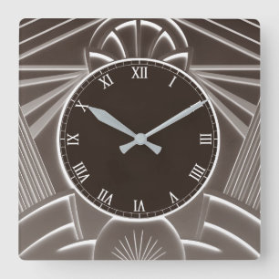 Dark Brown Art Deco Clock - Stylish Abstract Lines