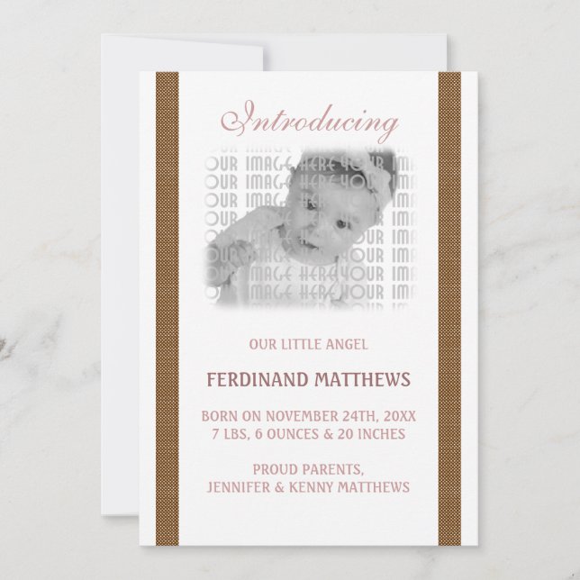 Dark Brown Baby Birth Announcement (Front)