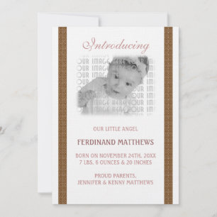 Dark Brown Baby Birth Announcement
