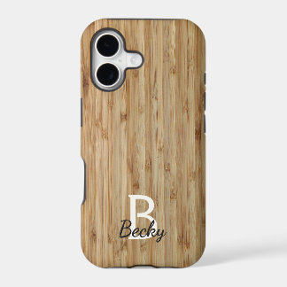 Dark Brown Bamboo Wood Monogram Name iPhone 17 Case