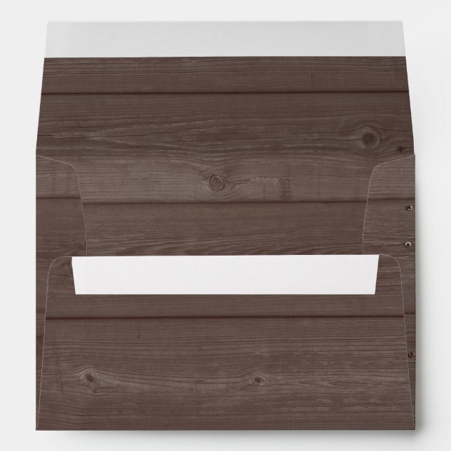 Dark brown barn wood grain wedding envelopes (Back (Bottom))