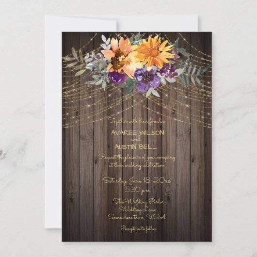 Dark Brown Barnboard String Lights Sunflowers (Front)