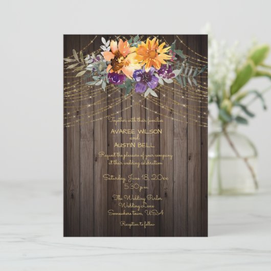 Dark Brown Barnboard String Lights Sunflowers (Standing Front)