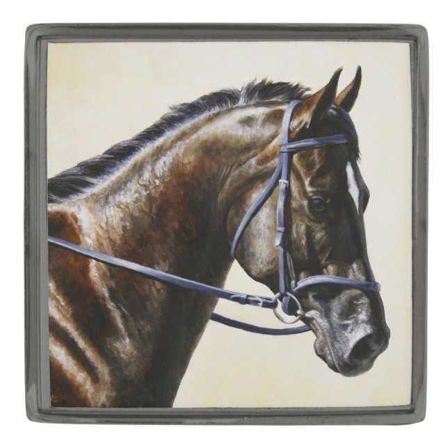 Dark Brown Bay Trakehner Dressage Horse Gunmetal Finish Lapel Pin (Front)
