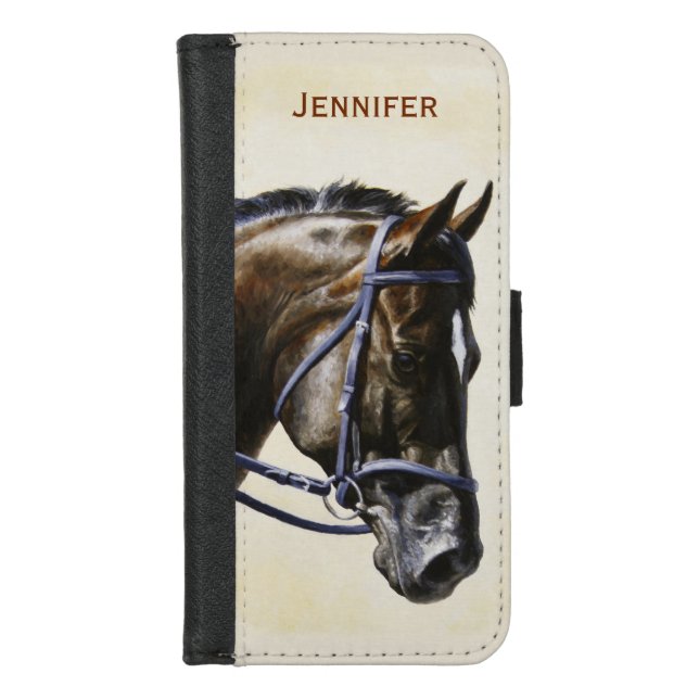 Dark Brown Bay Trakehner Dressage Horse iPhone Wallet Case (Front)
