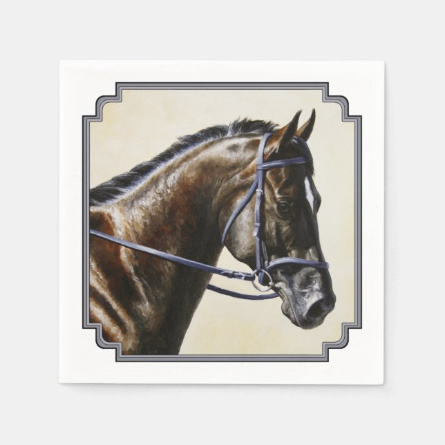 Dark Brown Bay Trakehner Dressage Horse Napkins (Front)