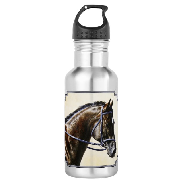 Dark Brown Bay Trakehner Dressage Horse Water Bottle (Front)