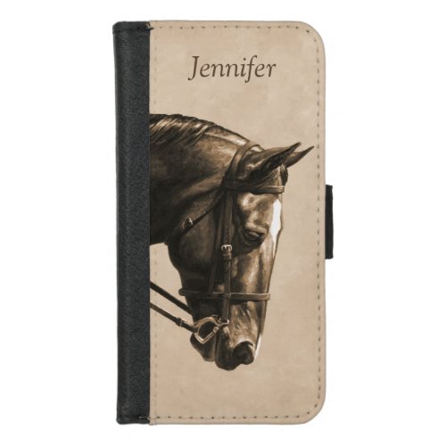 Dark Brown Bay Warmblood Dressage Horse Sepia iPhone 87 Wallet Case