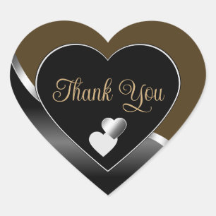 Dark Brown Black and Hearts Wavy Silver Thank You Heart Sticker