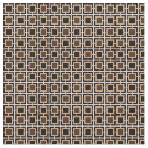 Dark Brown, Black and White Lattice Pattern Fabric
