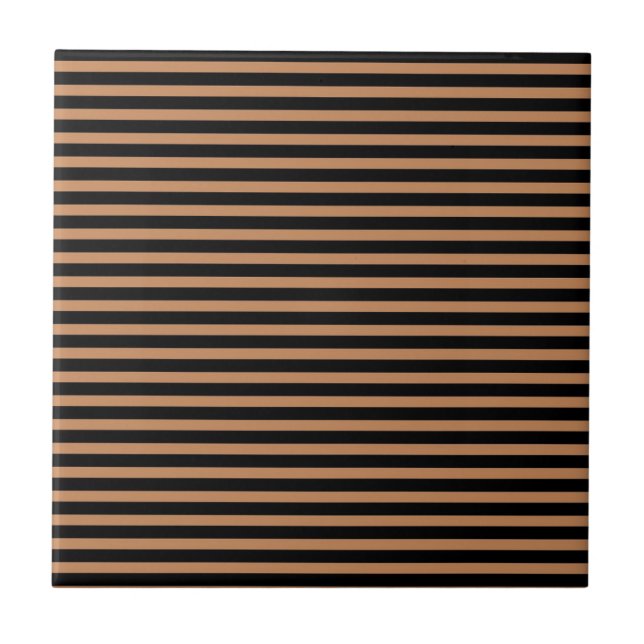Dark Brown Black Horizontal Stripe Pattern Ceramic Tile (Front)
