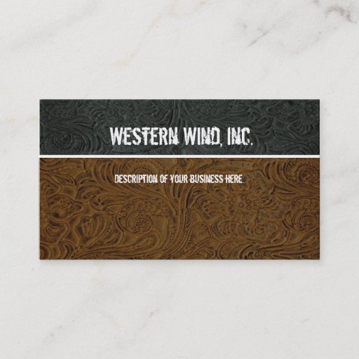 Customizable Dark Brown, Black Tooled Leather Business Card