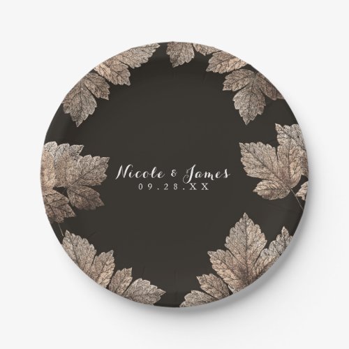 Dark Brown  Bronze Leaves Rustic Custom Fall Paper Plates