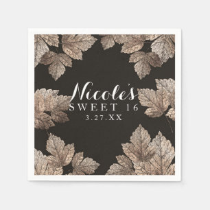 Dark Brown & Bronze Leaves Rustic Fall Elegant Napkins