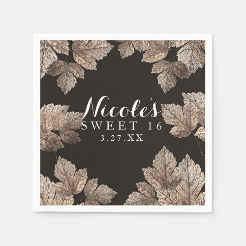 Dark Brown  Bronze Leaves Rustic Fall Elegant Napkins