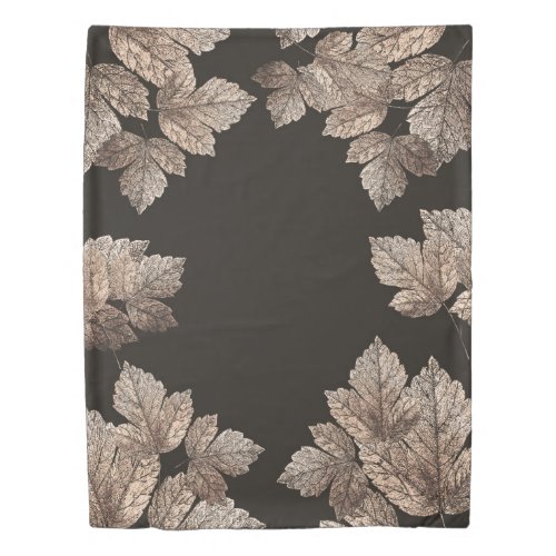 Dark Brown  Bronze Leaves Rustic Fall Glam Duvet Cover