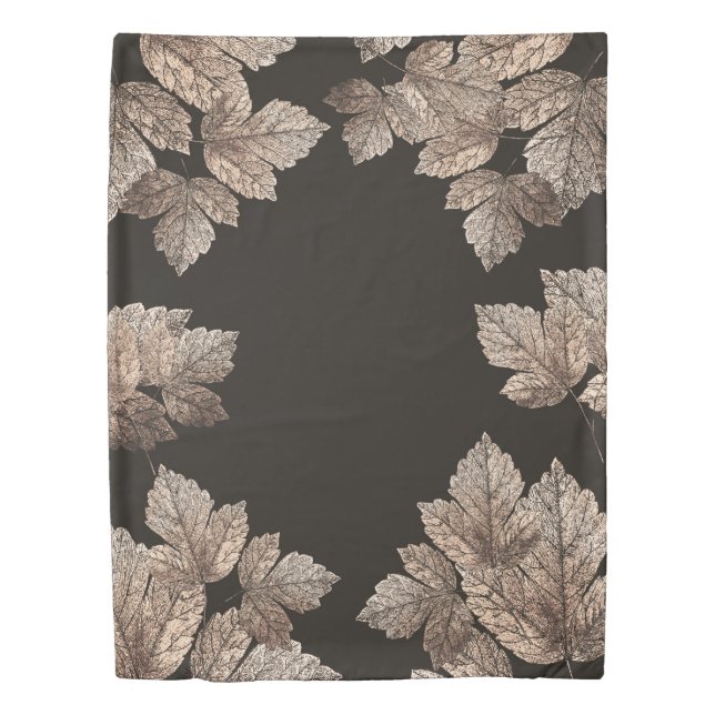 Dark Brown & Bronze Leaves Rustic Fall Glam Duvet Cover (Front)