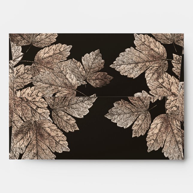 Dark Brown & Bronze Leaves Rustic Fall Invitation Envelope (Back (Top Flap))