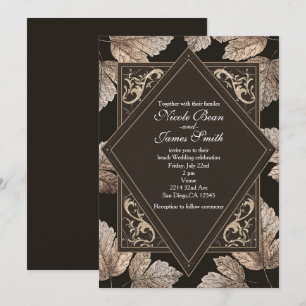 Dark Brown & Bronze Leaves Rustic Fall Invitations