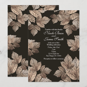 Dark Brown & Bronze Leaves Rustic Fall Invitations