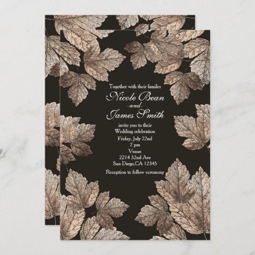 Dark Brown  Bronze Leaves Rustic Fall Invitations