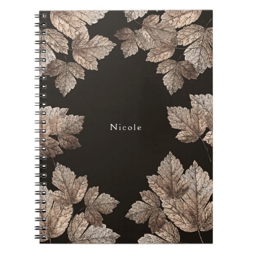 Dark Brown  Bronze Leaves Rustic Glam Custom Notebook