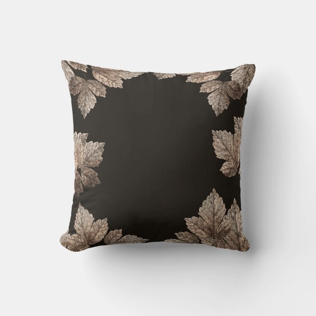 Dark Brown & Bronze Leaves Rustic Glam Fall Throw Pillow (Front)