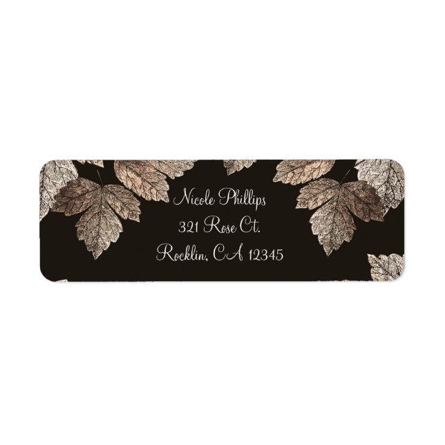 Dark Brown & Bronze Leaves Rustic Invitation Label (Front)