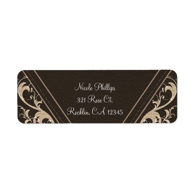 Dark Brown & Bronze Leaves Rustic Invitation Label (Front)