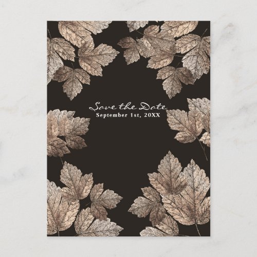 Dark Brown  Bronze Leaves Rustic Save the Date Announcement Postcard