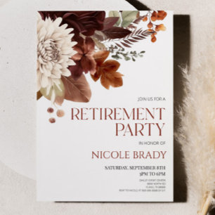 Dark Brown Burgundy Floral Flower Retirement Party Invitation