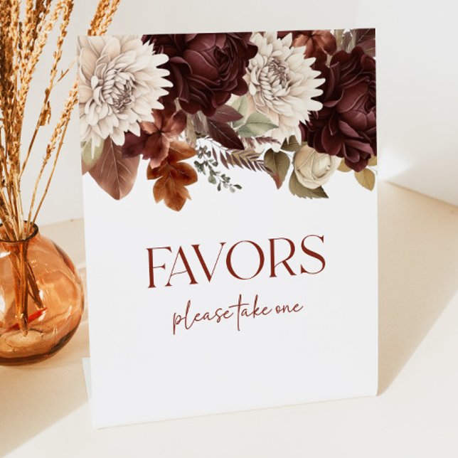 Dark Brown Burgundy Floral Party Favors Sign (Creator Uploaded)