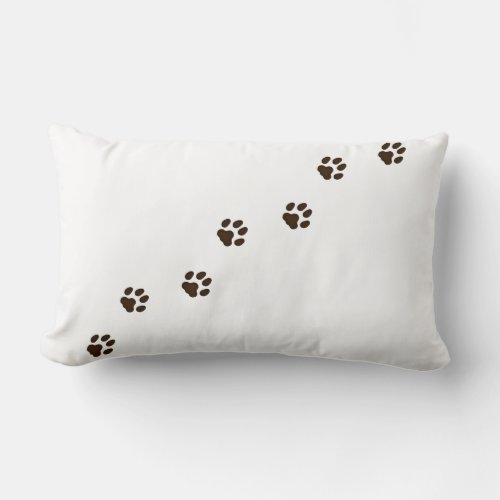 Dark Brown Cat Paw Prints Feline Tracks White  Lumbar Pillow