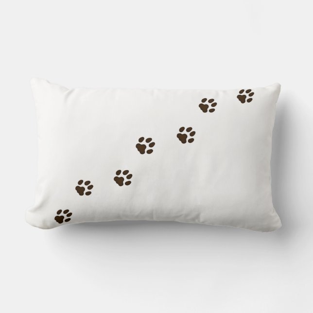 Dark Brown Cat Paw Prints Feline Tracks White  Lumbar Pillow (Front)