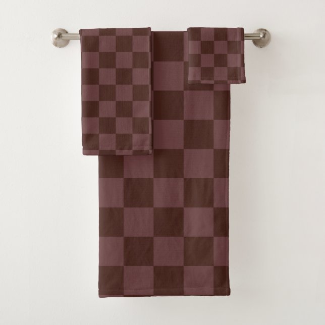Dark Brown Checkerboard Bath Towel Set (Insitu)