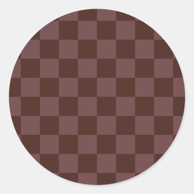 Dark Brown Checkerboard Classic Round Sticker (Front)