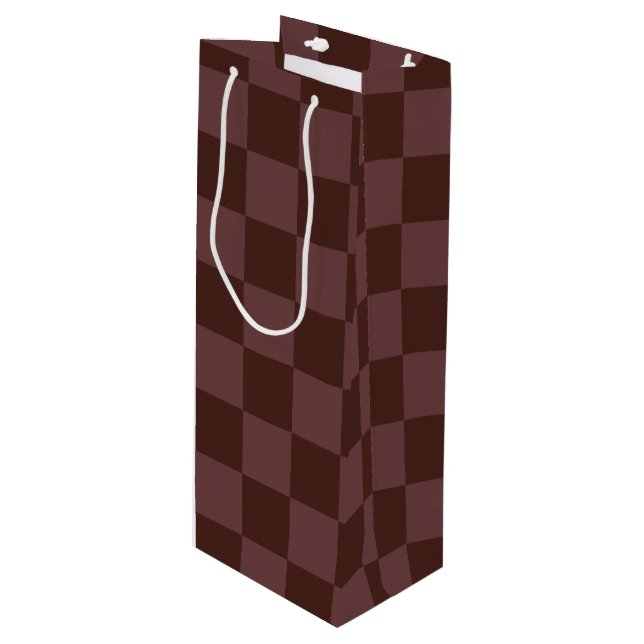 Dark Brown Checkerboard Wine Gift Bag (Front Angled)