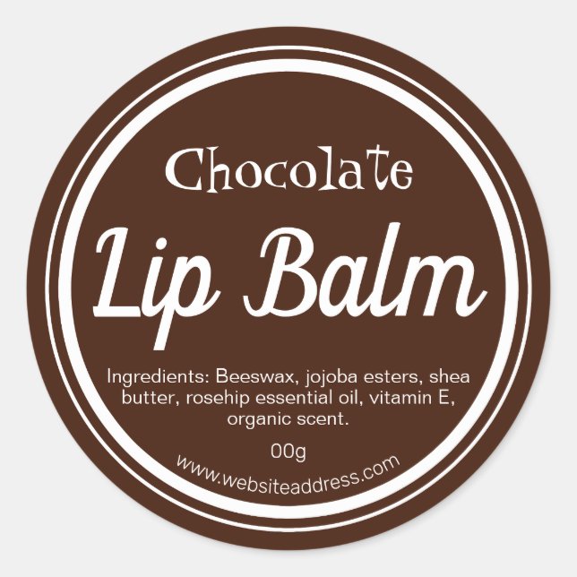 Dark Brown Chocolate Flavored Lip Balm Pot Labels (Front)