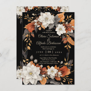 Dark brown, coffee caramel and beige autumn floral invitation
